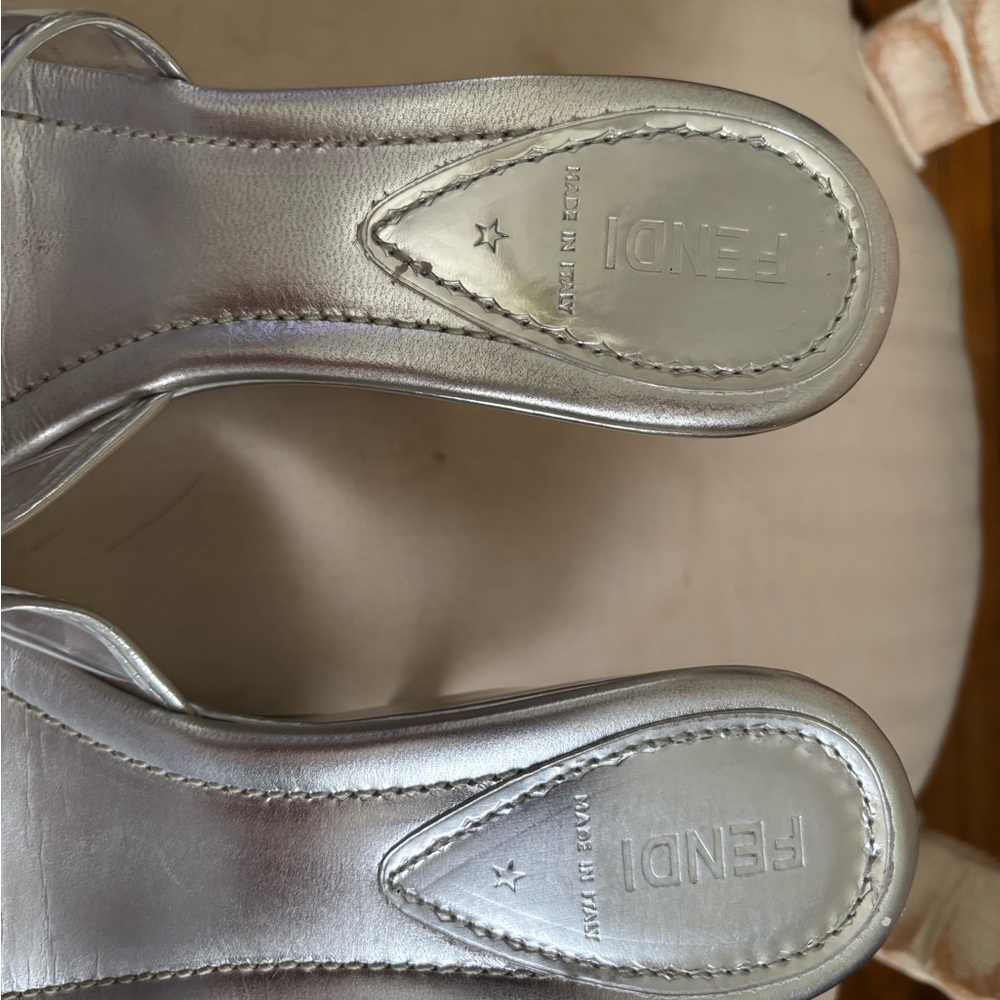 Fendi Silver Textured Slide Mules - Picture 4 of 12